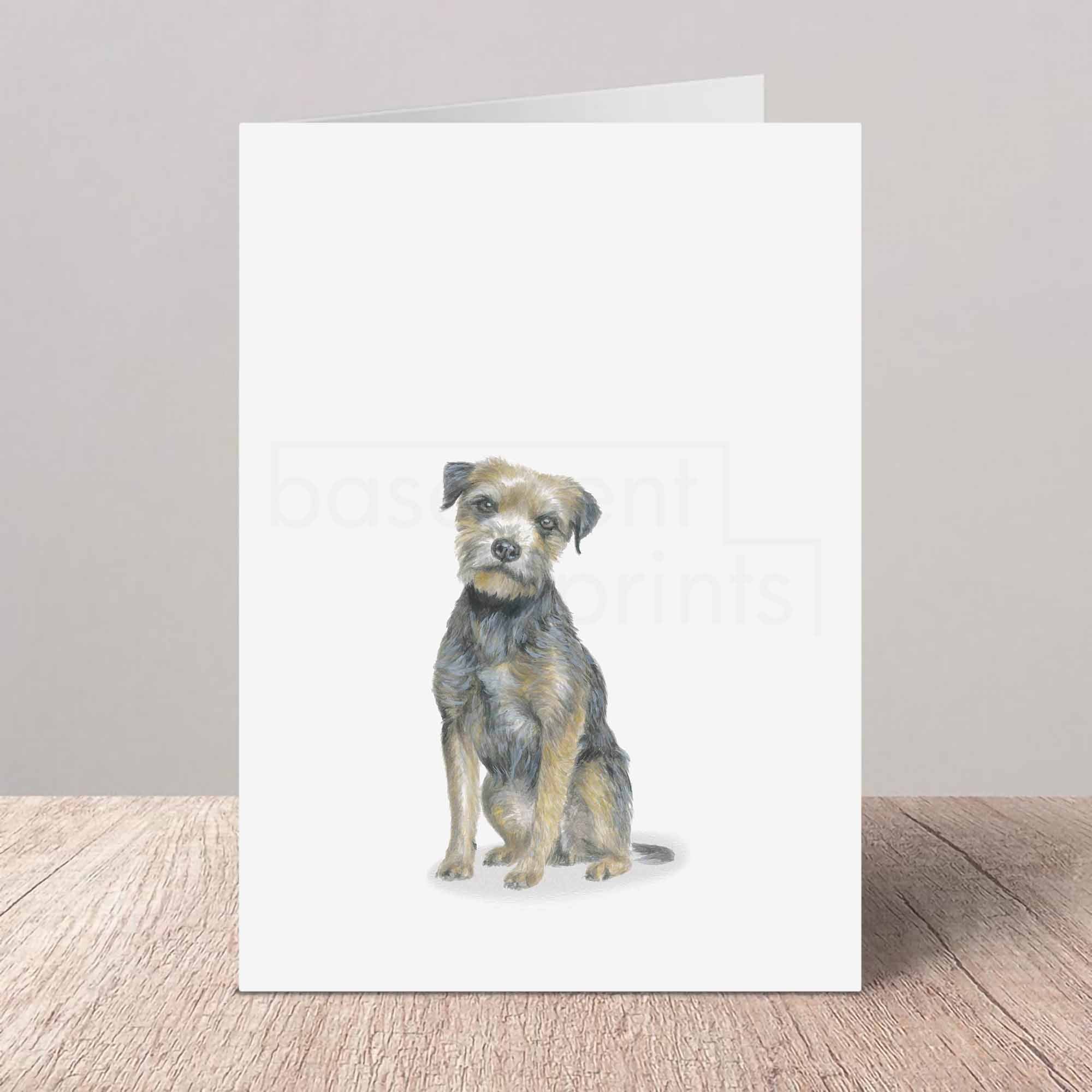 Greeting card with a Border Terrier on a white background