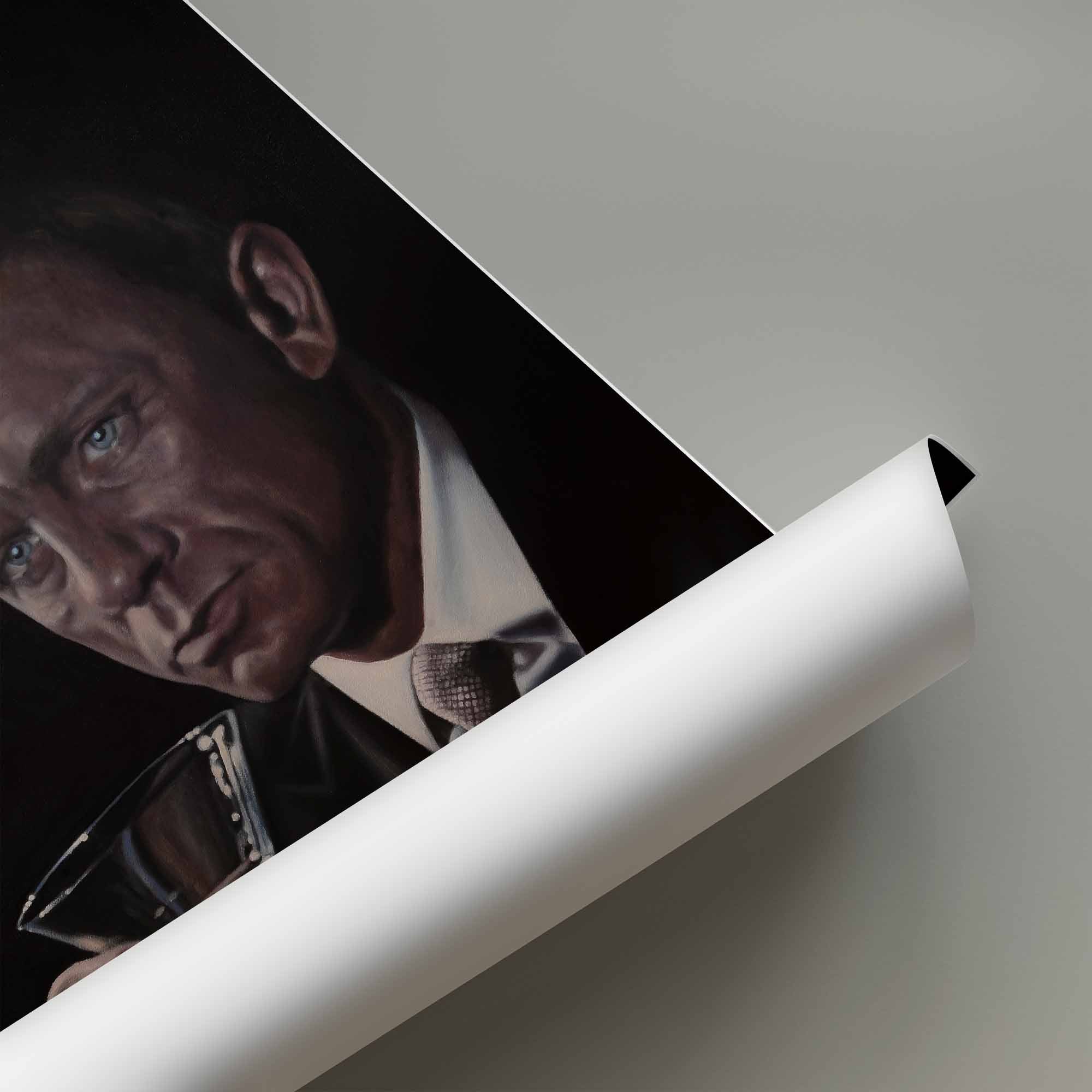 Rolled up poster of James Bond, Daniel Craig with a white background