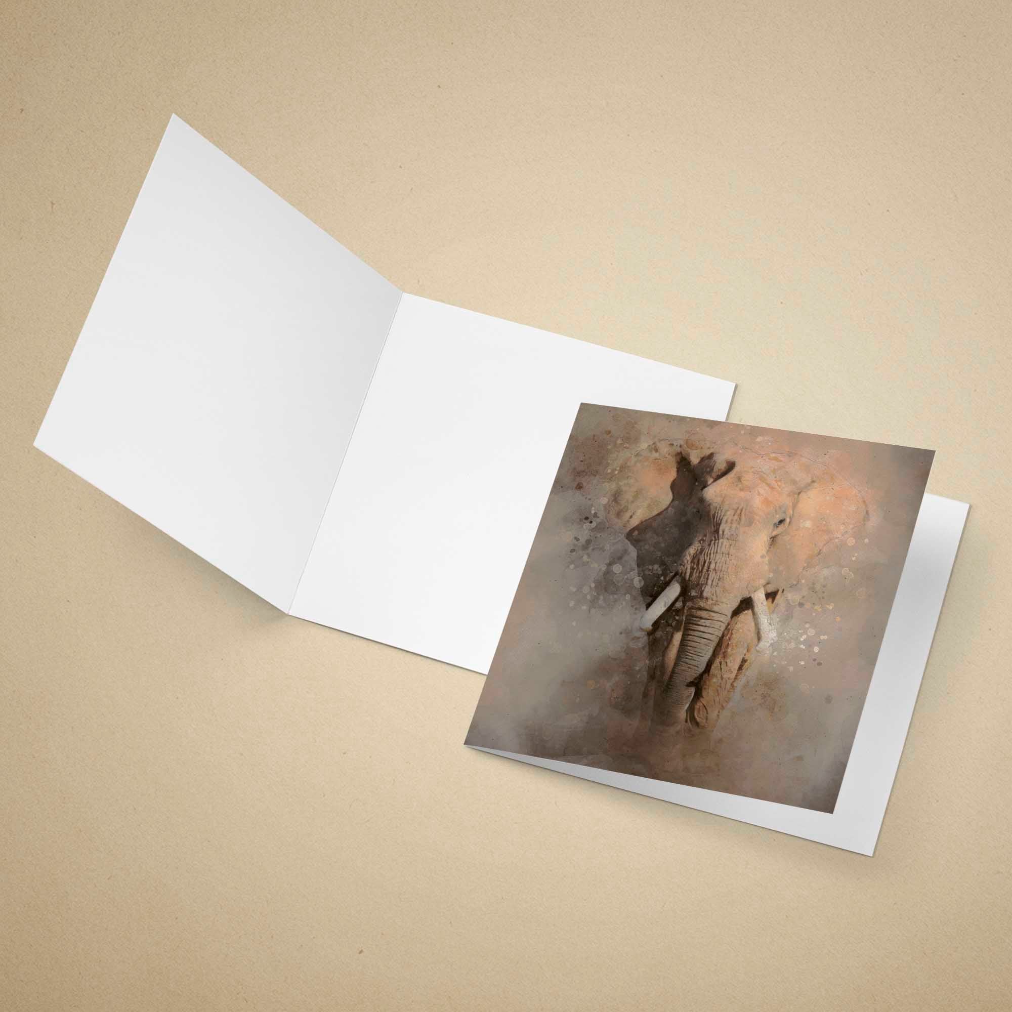 Greeting card with elephant design on a beige background