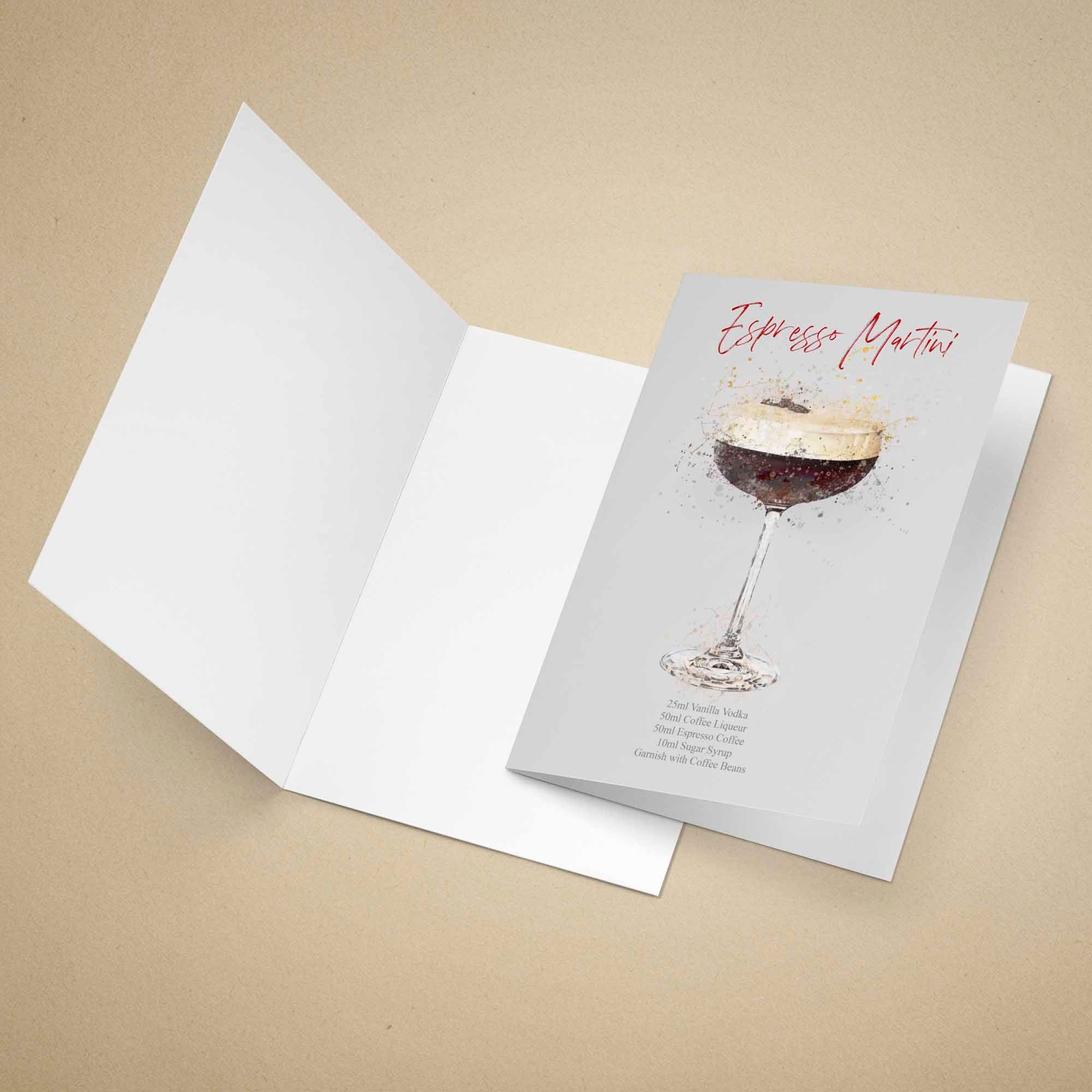 Greeting card with Espresso Martini illustration on a beige background