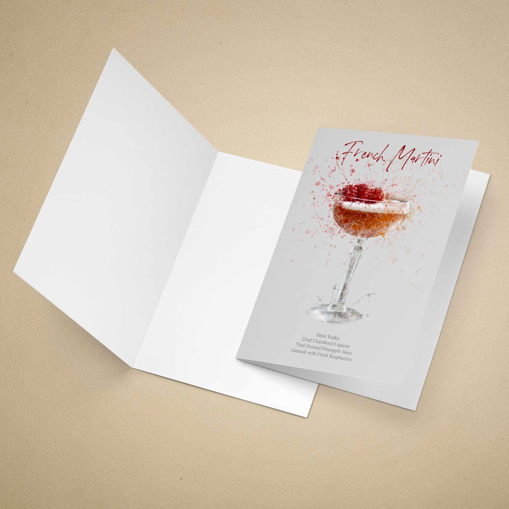 Greeting card with a French Martini illustration on a beige background