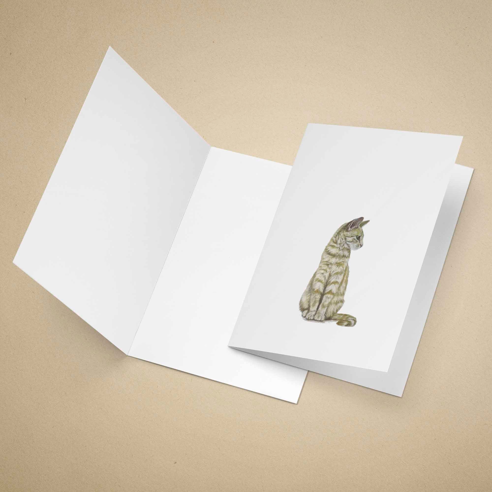 Greeting card with a ginger tabby cat design on a beige background