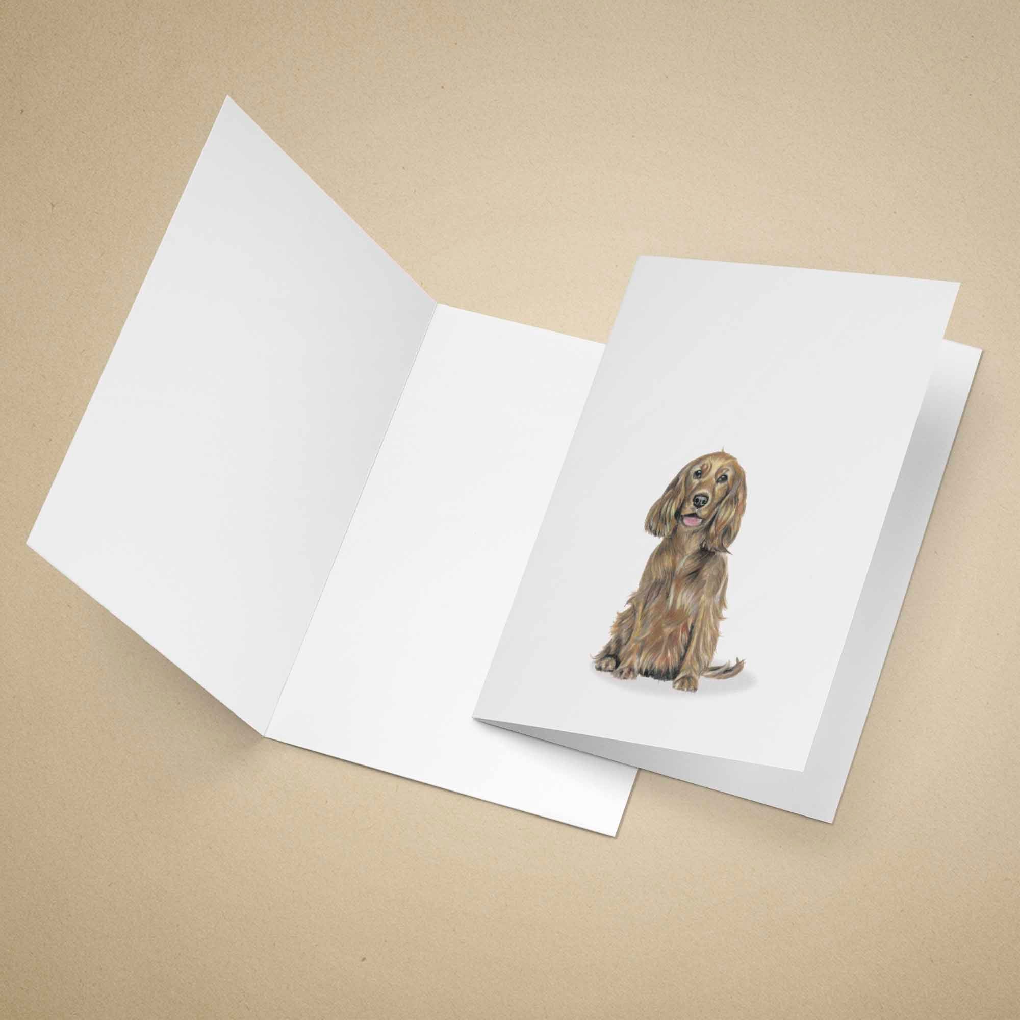 Greeting card with a golden brown Cocker Spaniel on a beige background