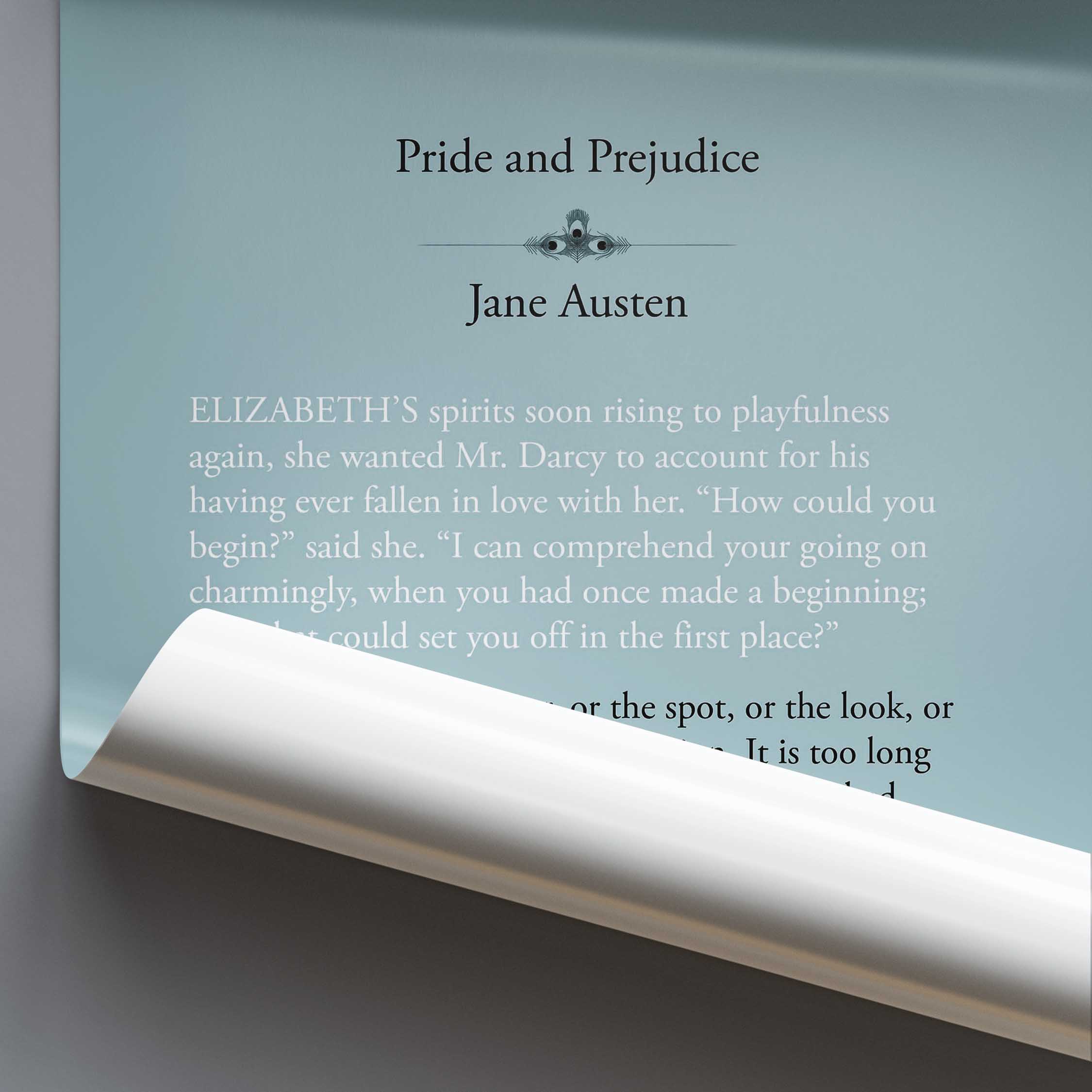 Book cover of 'Pride and Prejudice' by Jane Austen with a light blue background and white text.