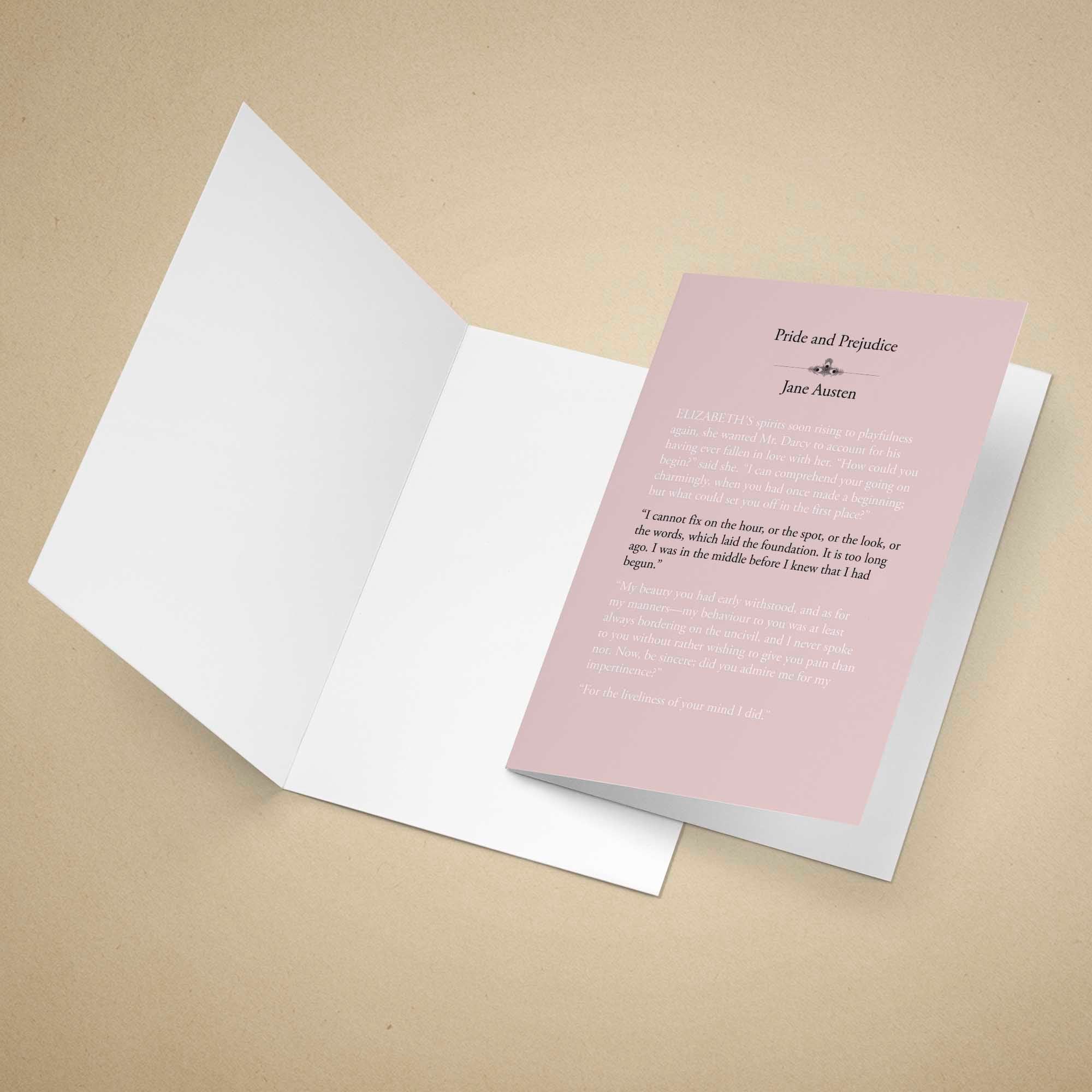 Greeting card from Jane Austen with text on a beige background
