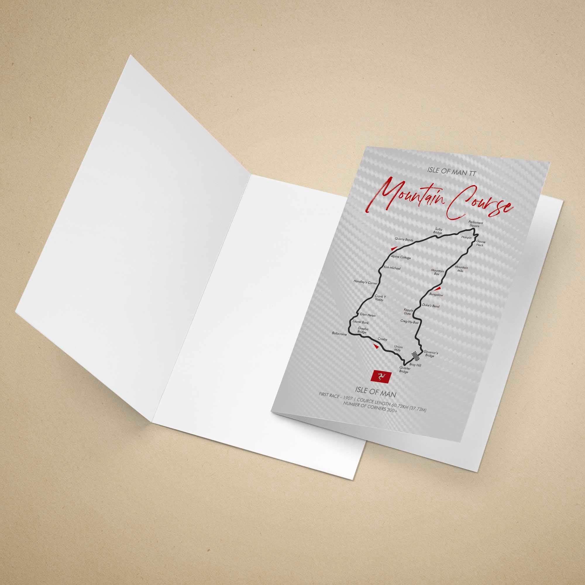 Map of Isle of Man with 'Mountain Course' text on a beige background