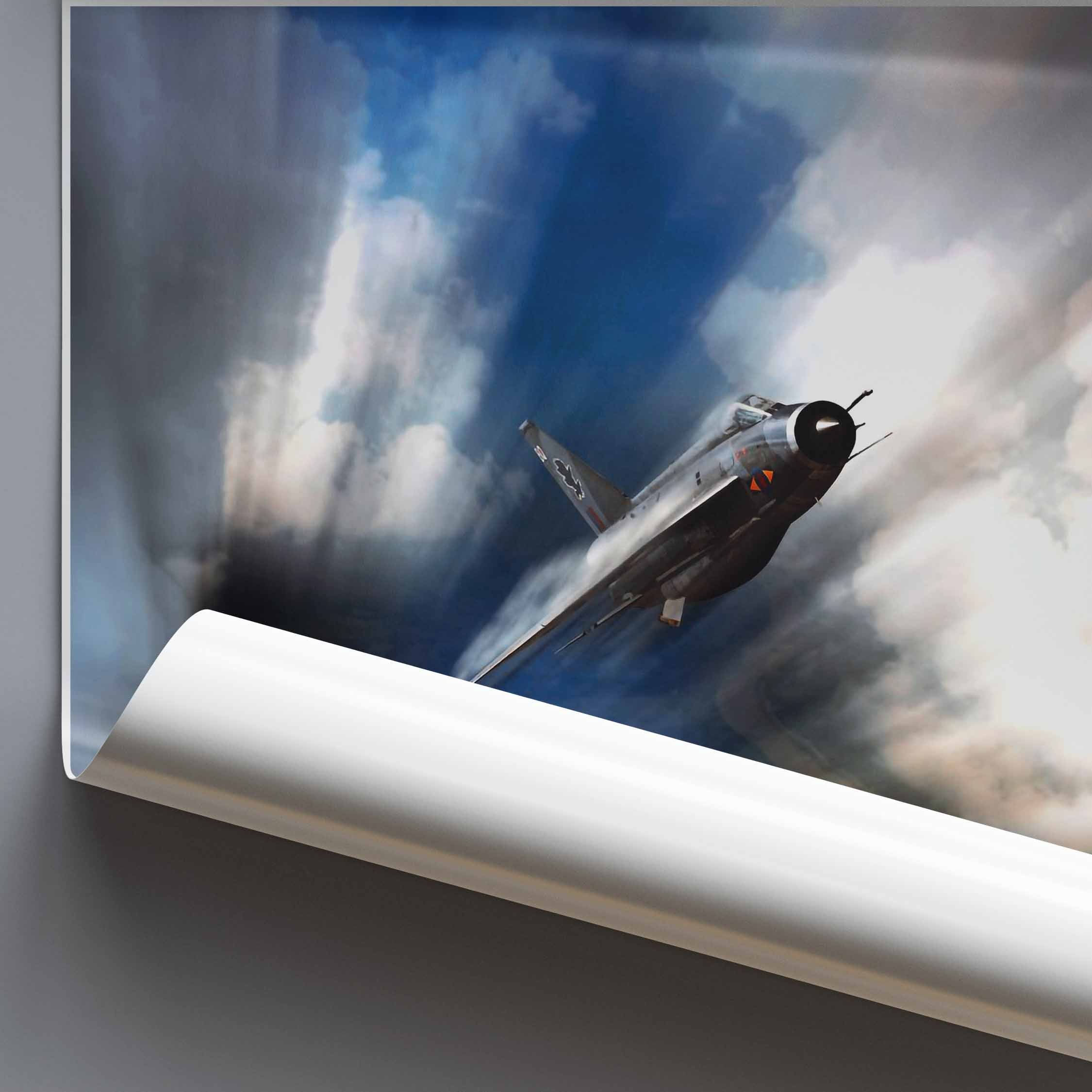 Rolled poster of an English Electric Lightning jet flying through a cloudy sky