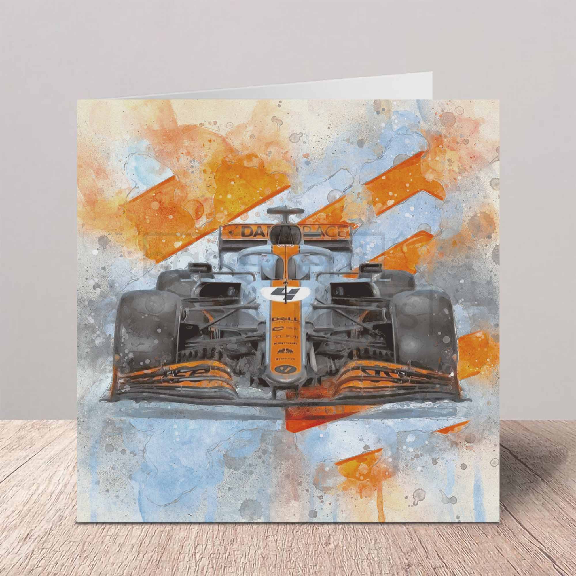 McLaren F1 car in Gulf Livery print on a textured surface with a neutral background