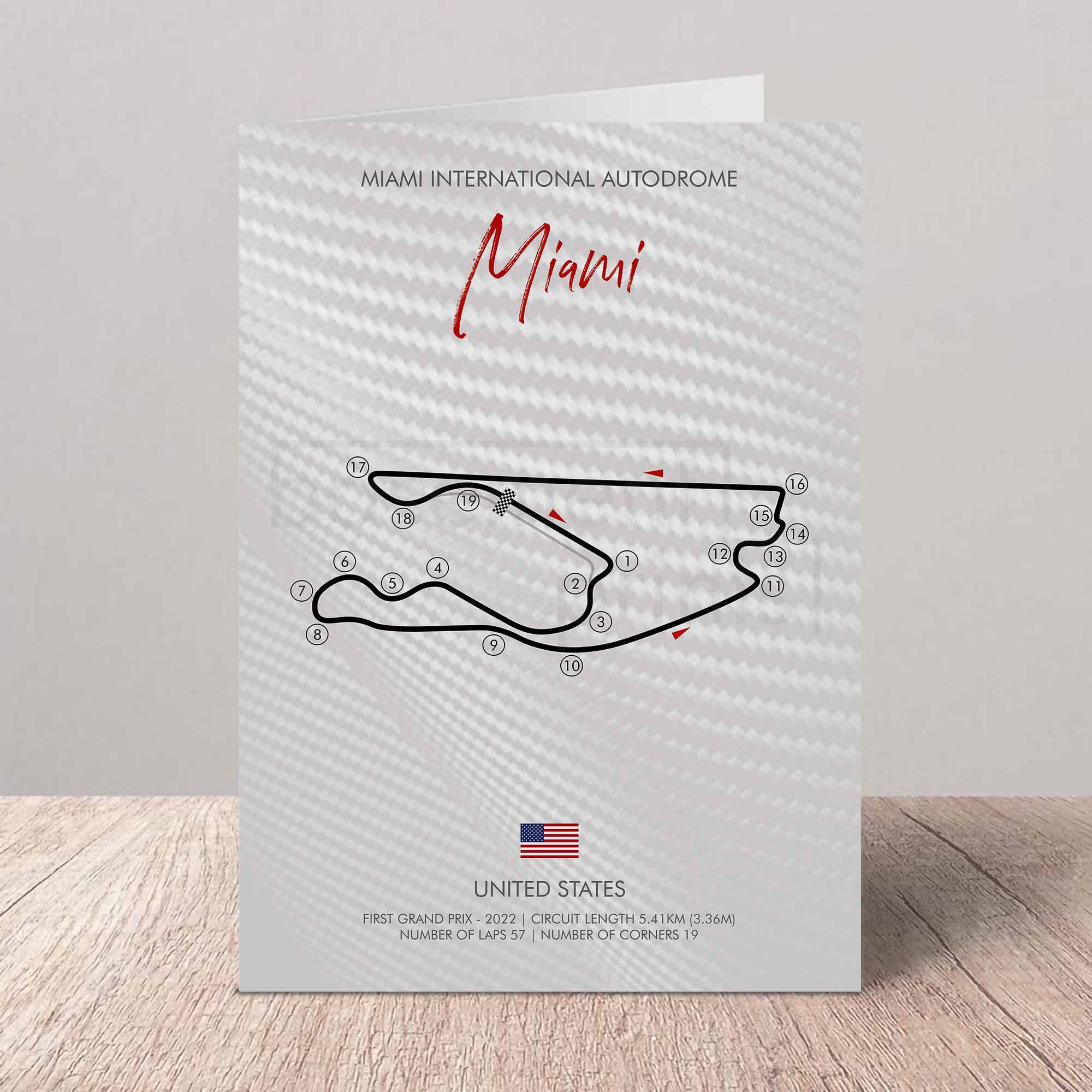 Poster of Miami International Autodrome with track layout on a textured surface