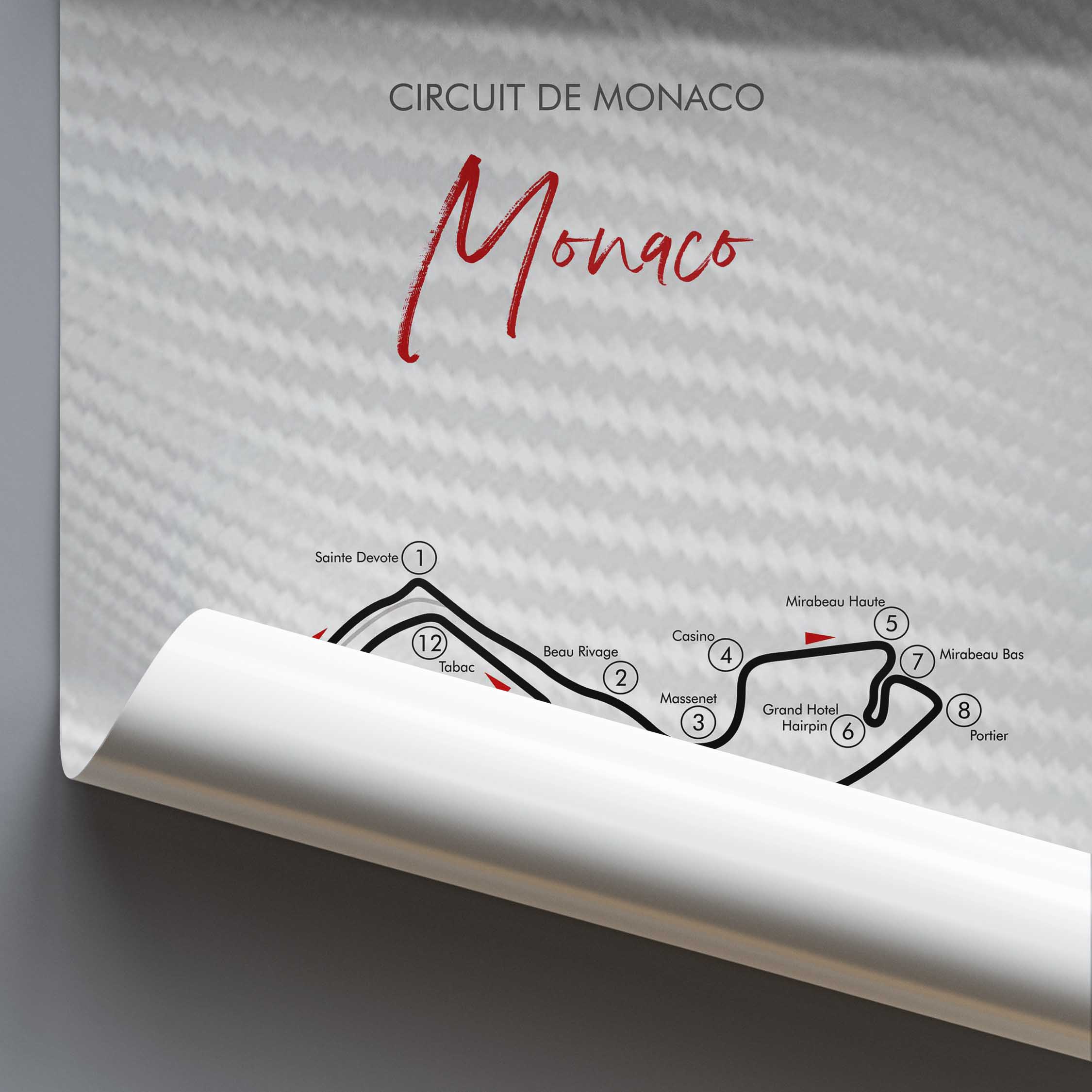 Map of the Circuit de Monaco with track layout on a textured gray background