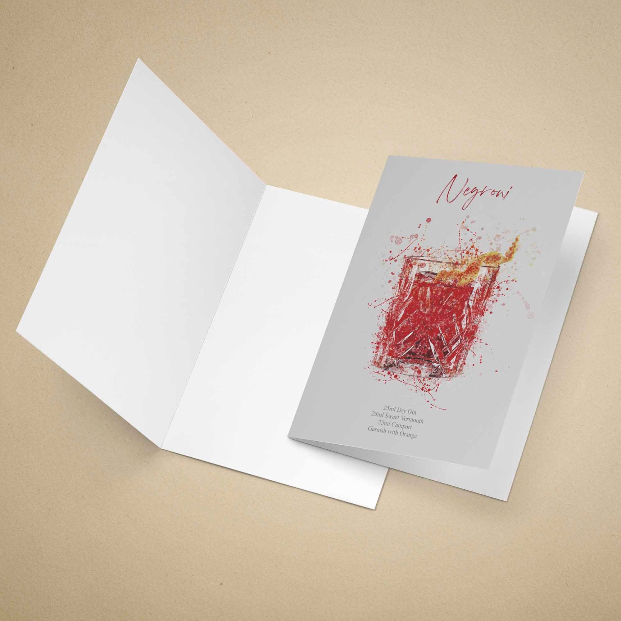 Greeting card with a Negroni cocktail illustration on a beige background