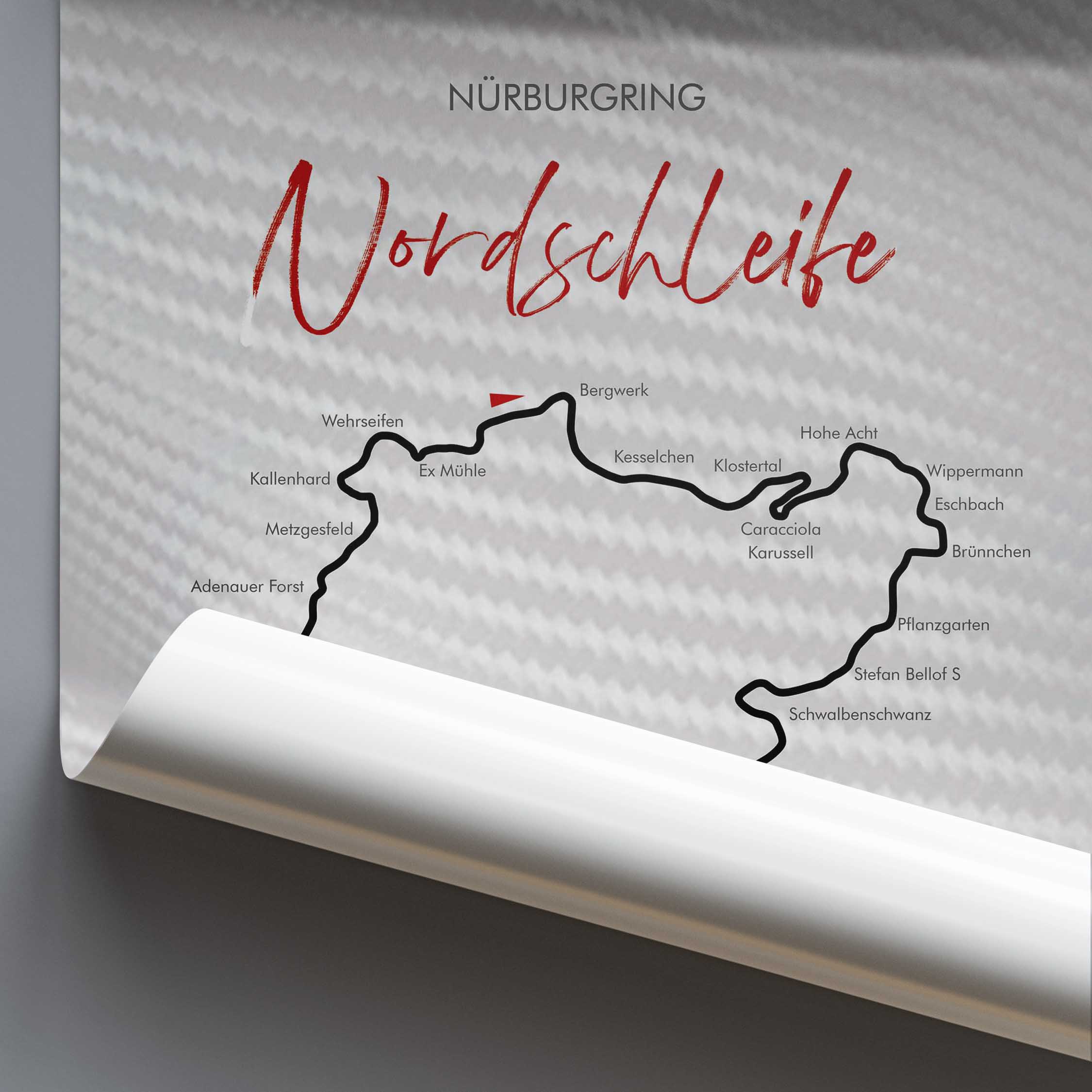 Map of Nürburgring Nordschleife with carbon fiber texture background