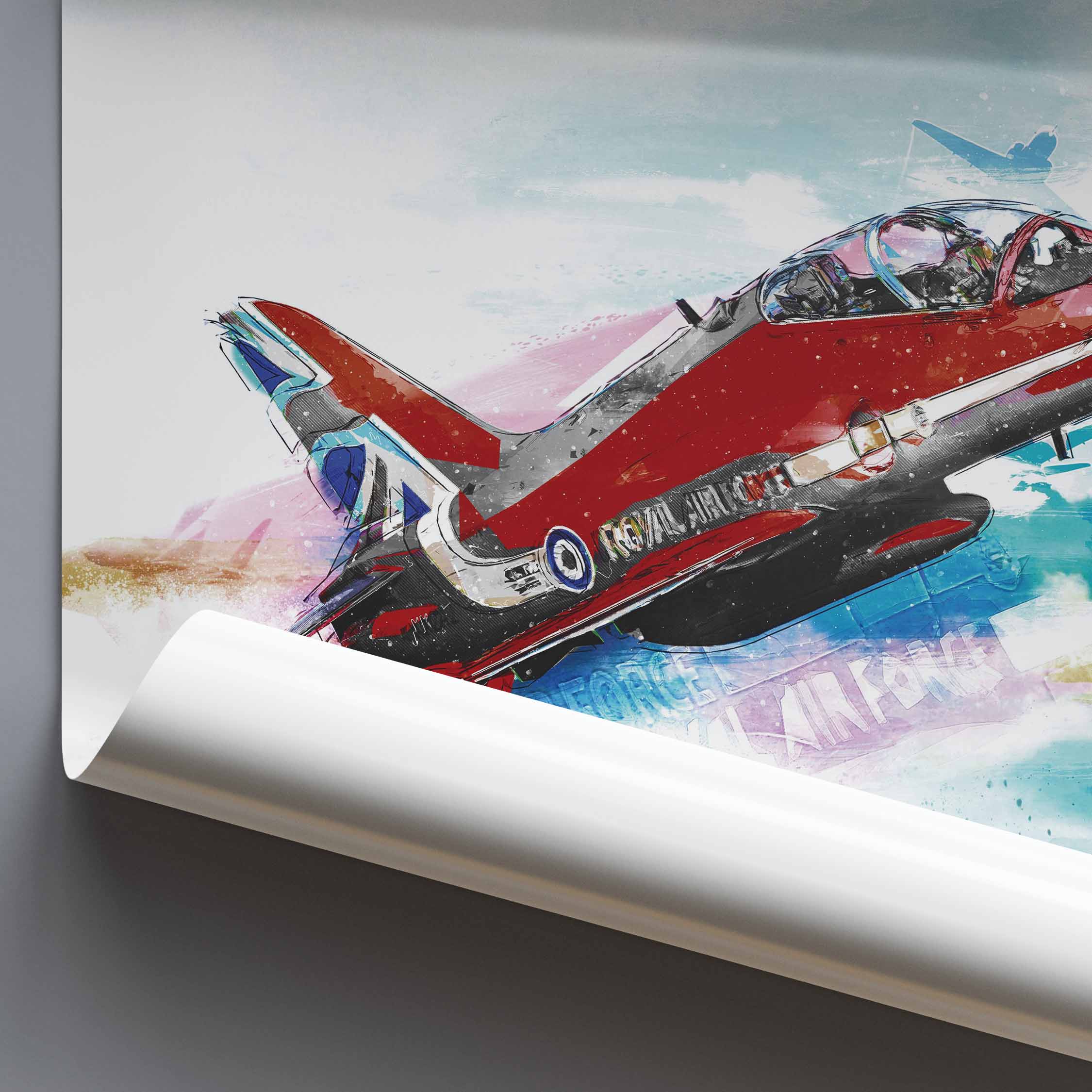 Poster of a Red Arrows aircraft on grey backgorund