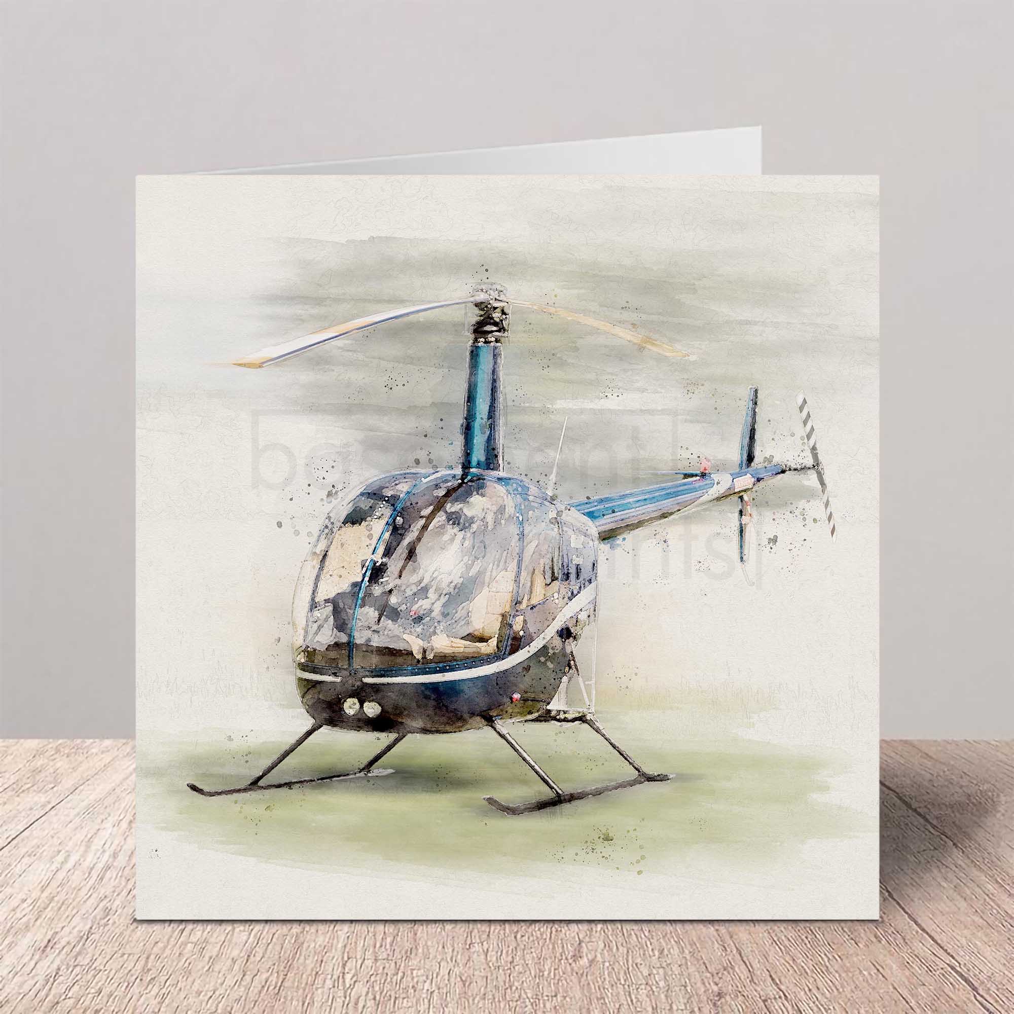 Greeting card with a Robinson R22 helicopter design