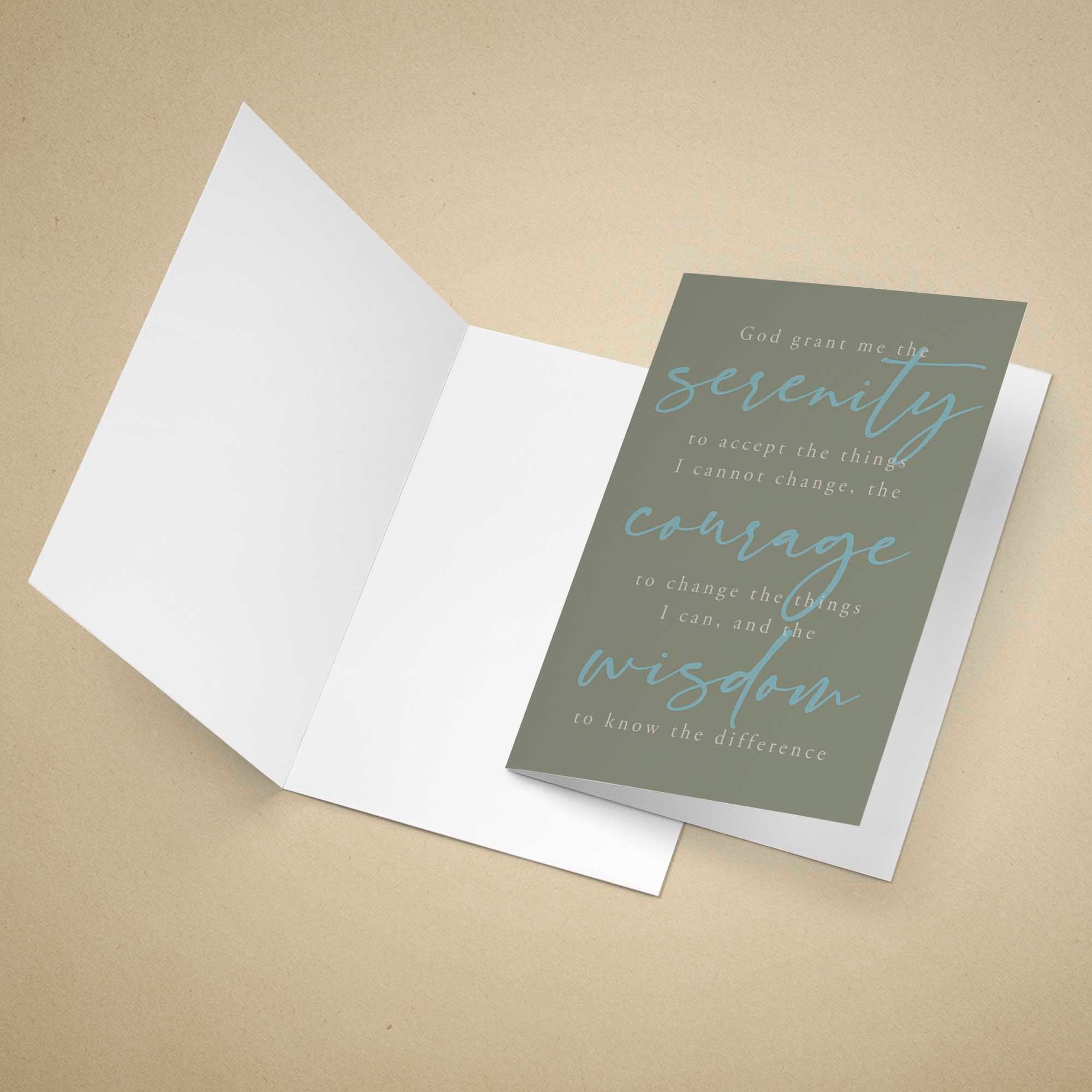 Serenity prayer card on a beige background