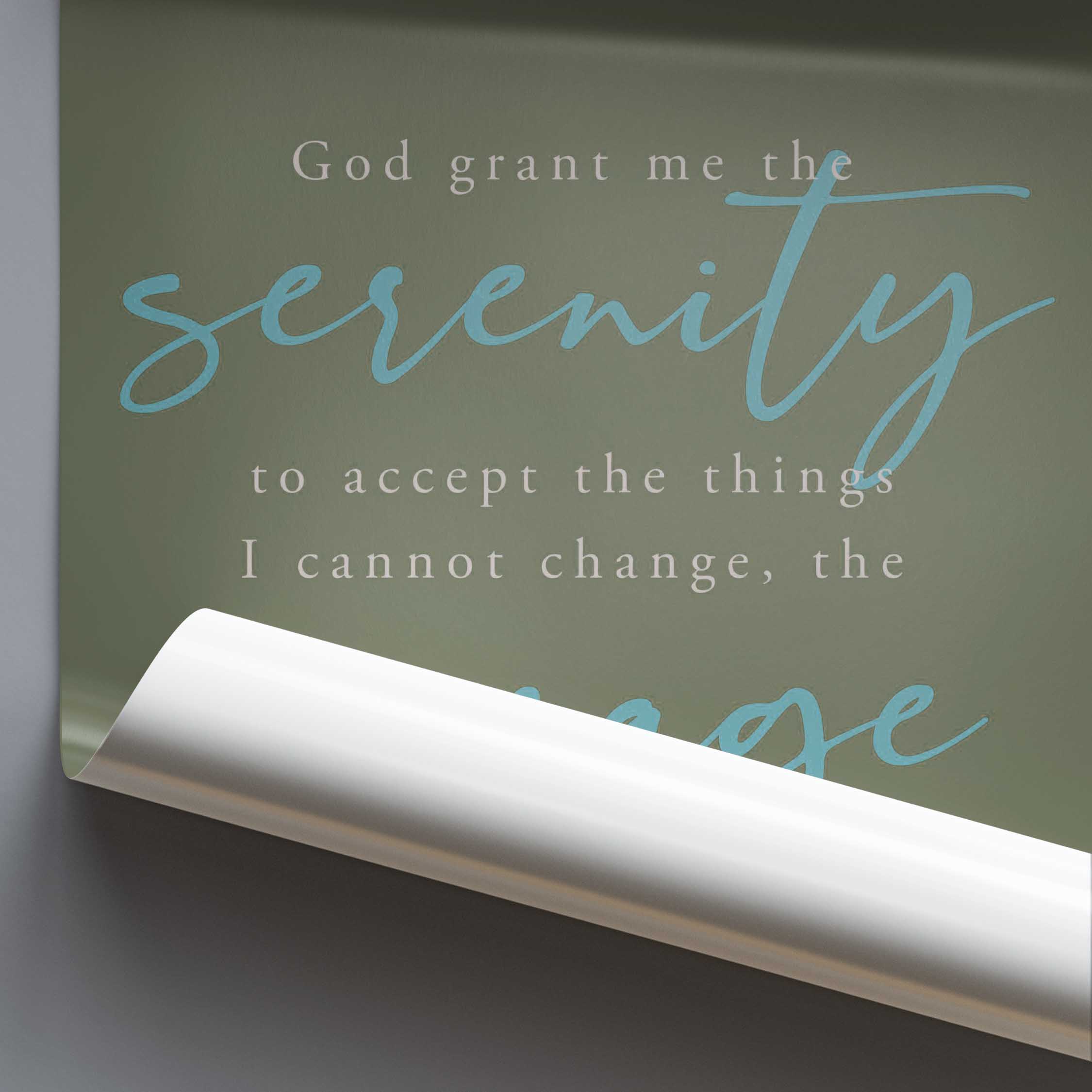 Serenity prayer text on a green background with a white border