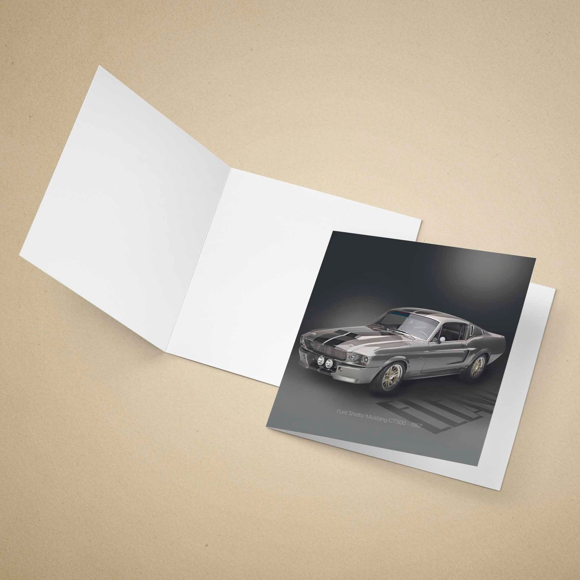 Greeting card with a Ford Shelby Mustang GT500 design on a beige background