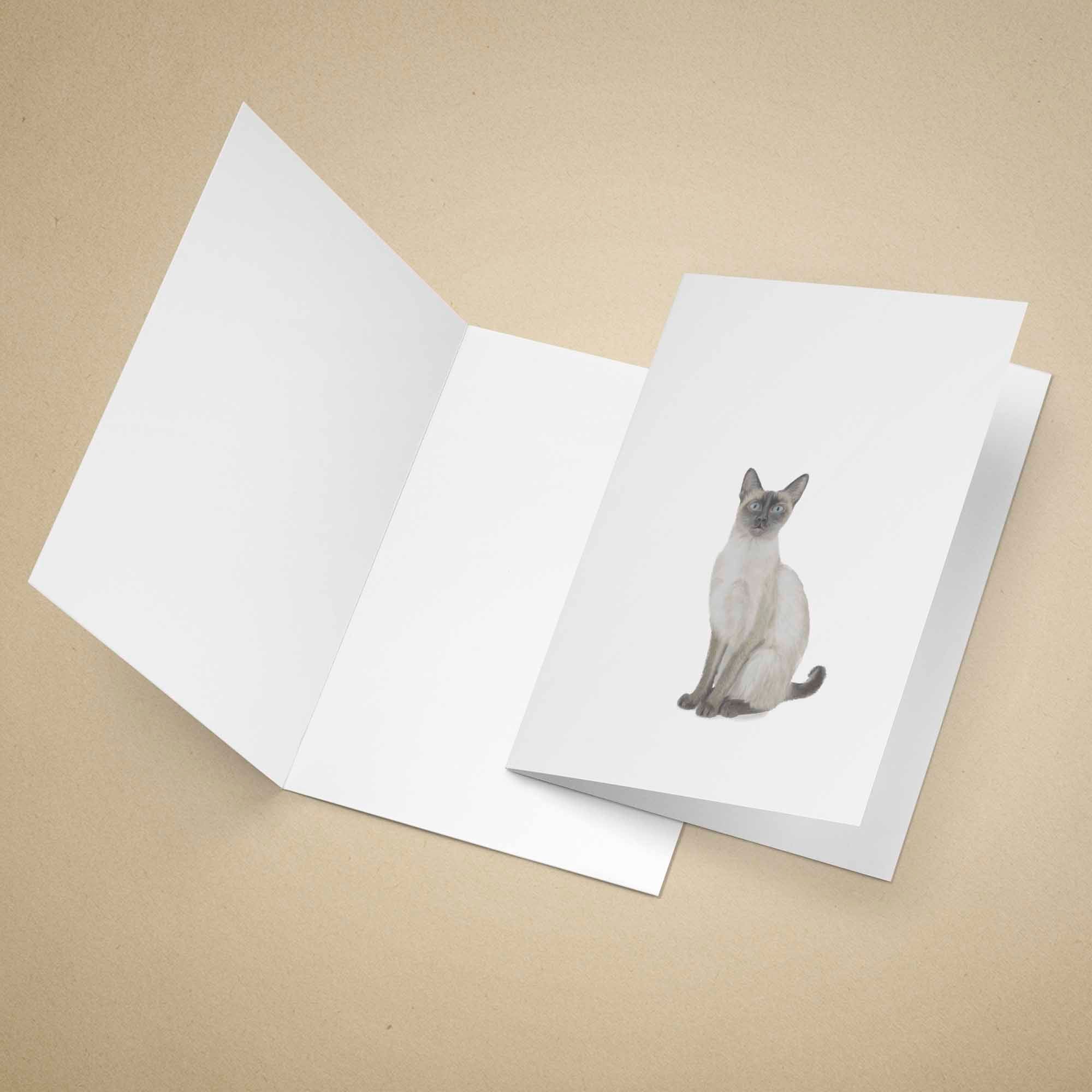 Greeting card with a cat illustration on a beige background