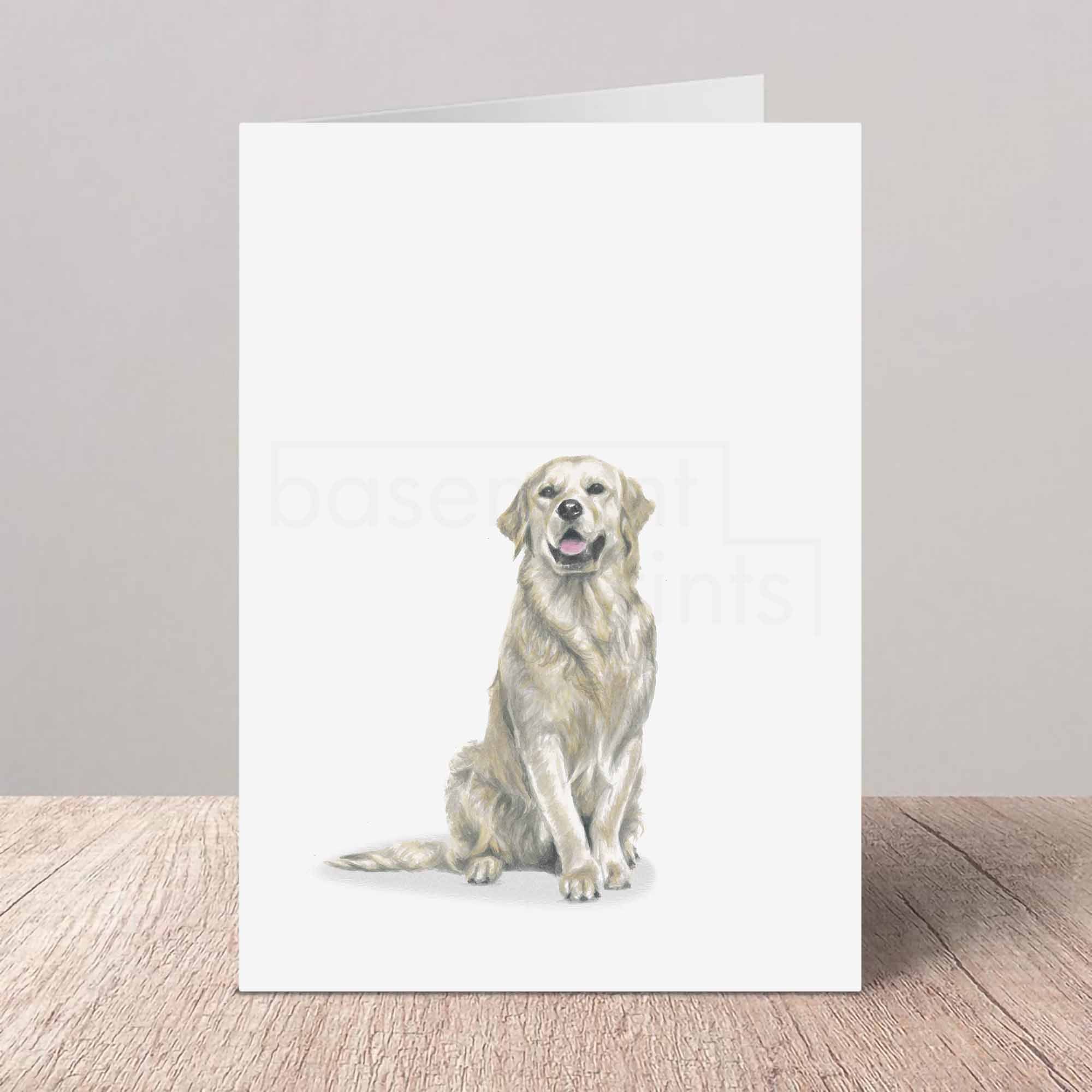Greeting card with a yellow Labrador on a white background