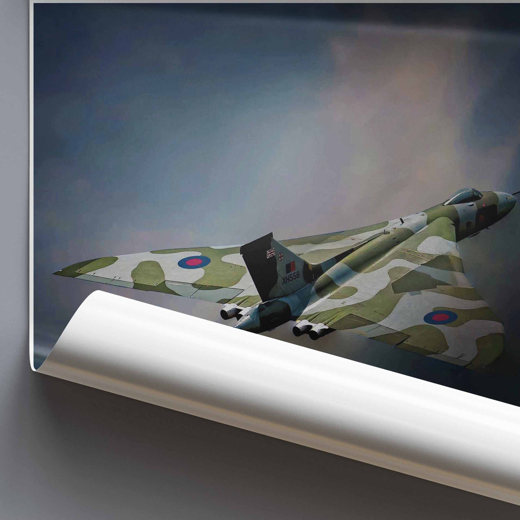 Camouflage Vulcan Bomber airplane on a gray background