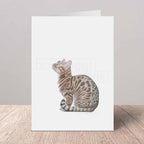 Greeting card with a Bengal cat illustration on a white background