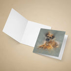 Greeting card with a Border Terrier dog illustration on a beige background