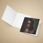 Greeting card with a portrait of Brad Pitt as Tyler Durden on a beige background