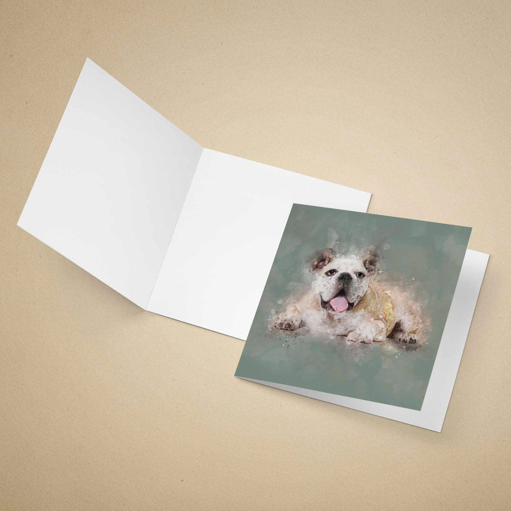 Greeting card with a British Bulldog dog illustration on a beige background