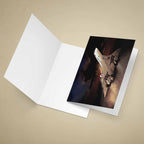A greeting card featuring a dramatic illustration of a Concorde supersonic jet taking off against a dark, smoky sky, displayed on a beige background.