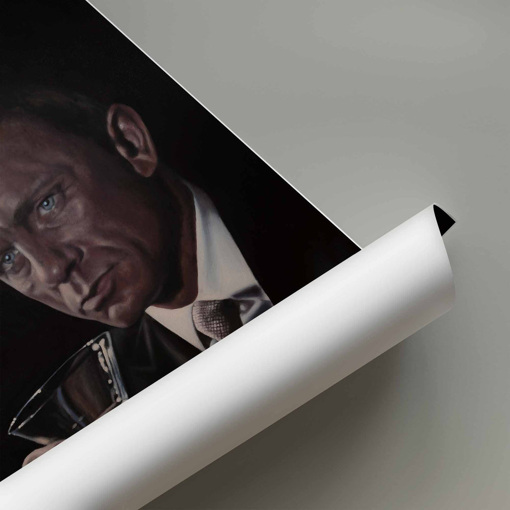 Rolled up poster of James Bond, Daniel Craig with a white background