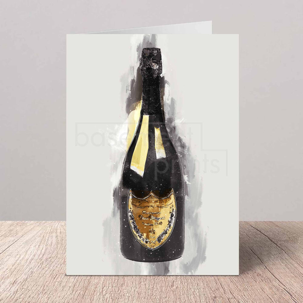 Greeting card of a Dom Perignon Champagne bottle on a white background.
