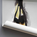 Rolled poster of a Dom Perignon champagne bottle with gold foil label on a white background