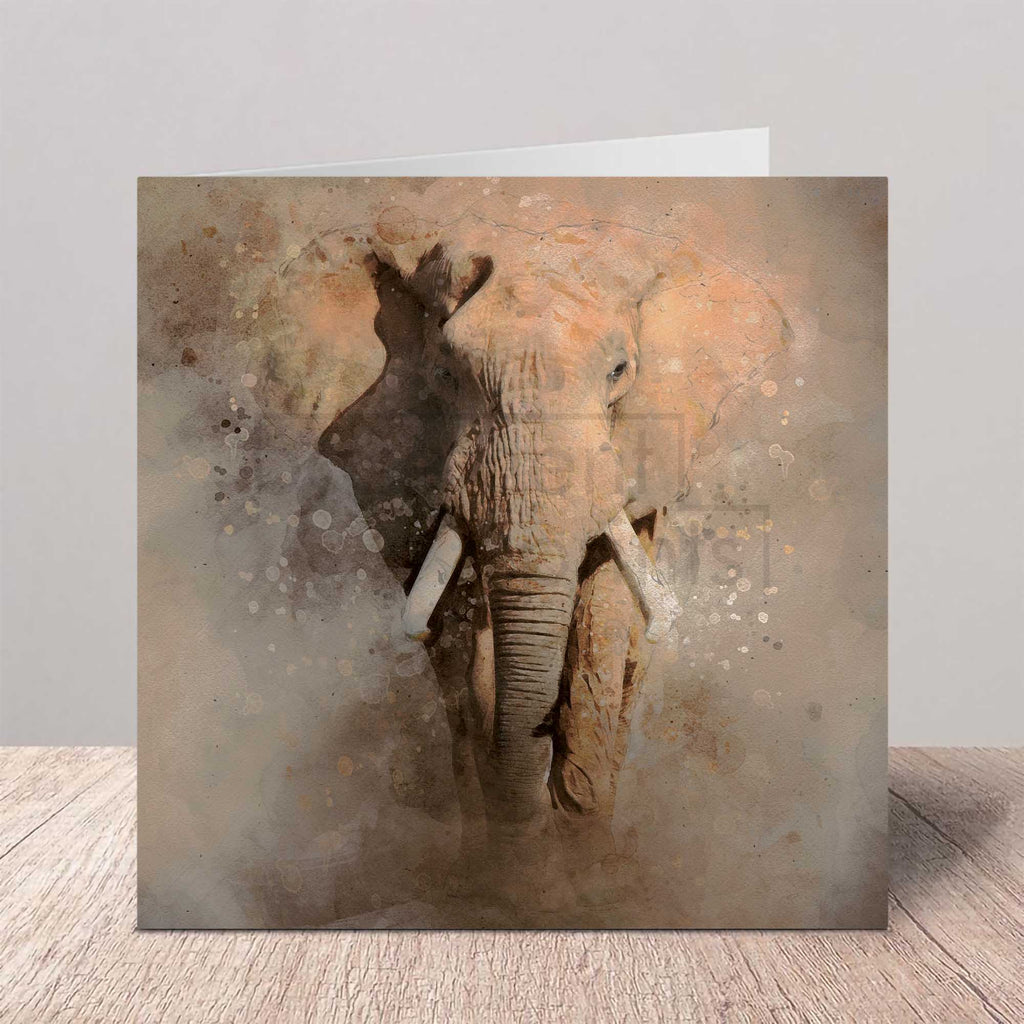 Greeting card with an elephant design on a textured surface