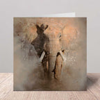 Greeting card with an elephant design on a textured surface