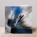 F35 Lightning II aircraft on a greeting card with on a white background.