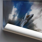 Rolled poster of an F35 Lightning II aircraft on a gray background