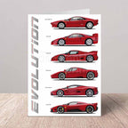 Greeting card with images of red Ferrari cars on a white background