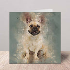 Greeting card with a French Bulldog illustration on a gray background