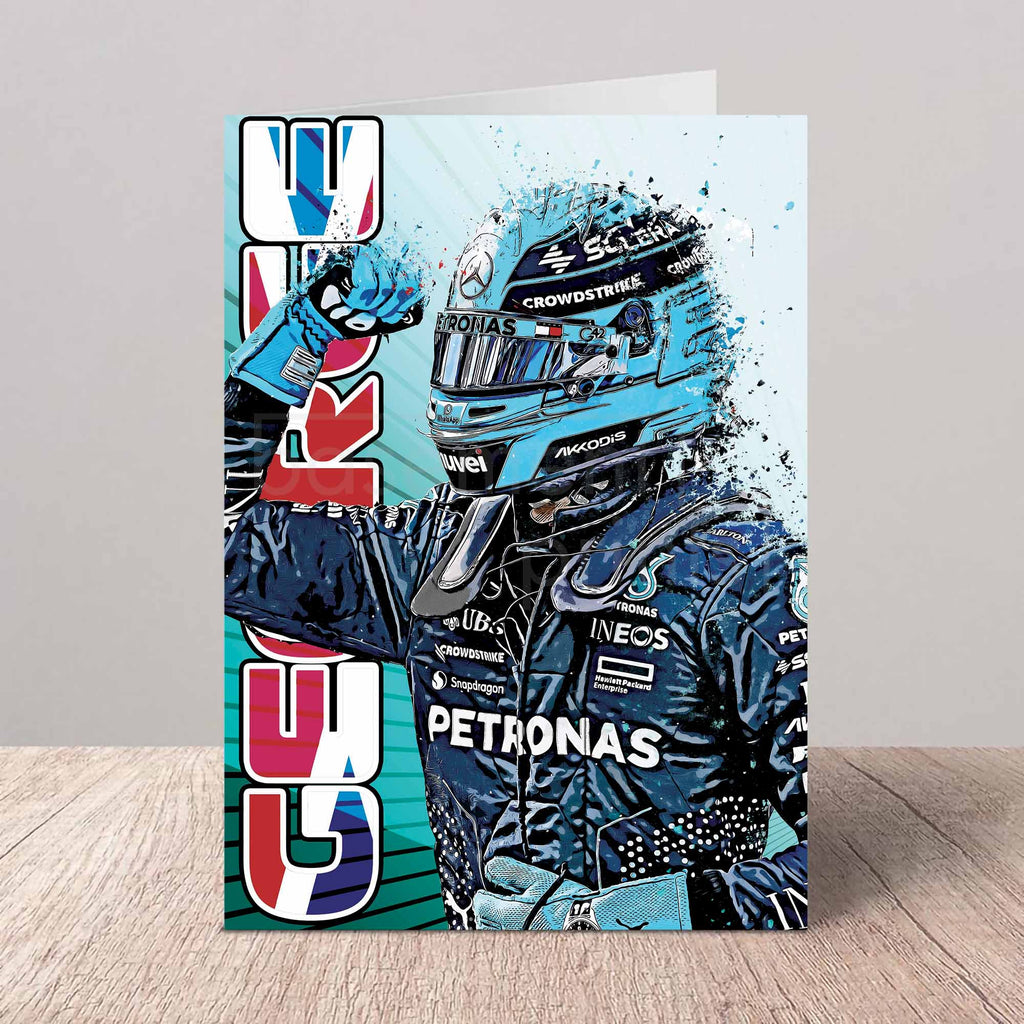Greeting Card of George Russell after his Pole in Canada on a grey background.