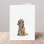 Greeting card with a golden brown Cocker Spaniel on a white background