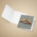 Greeting card with a golden cockapoo dog illustration on a beige background