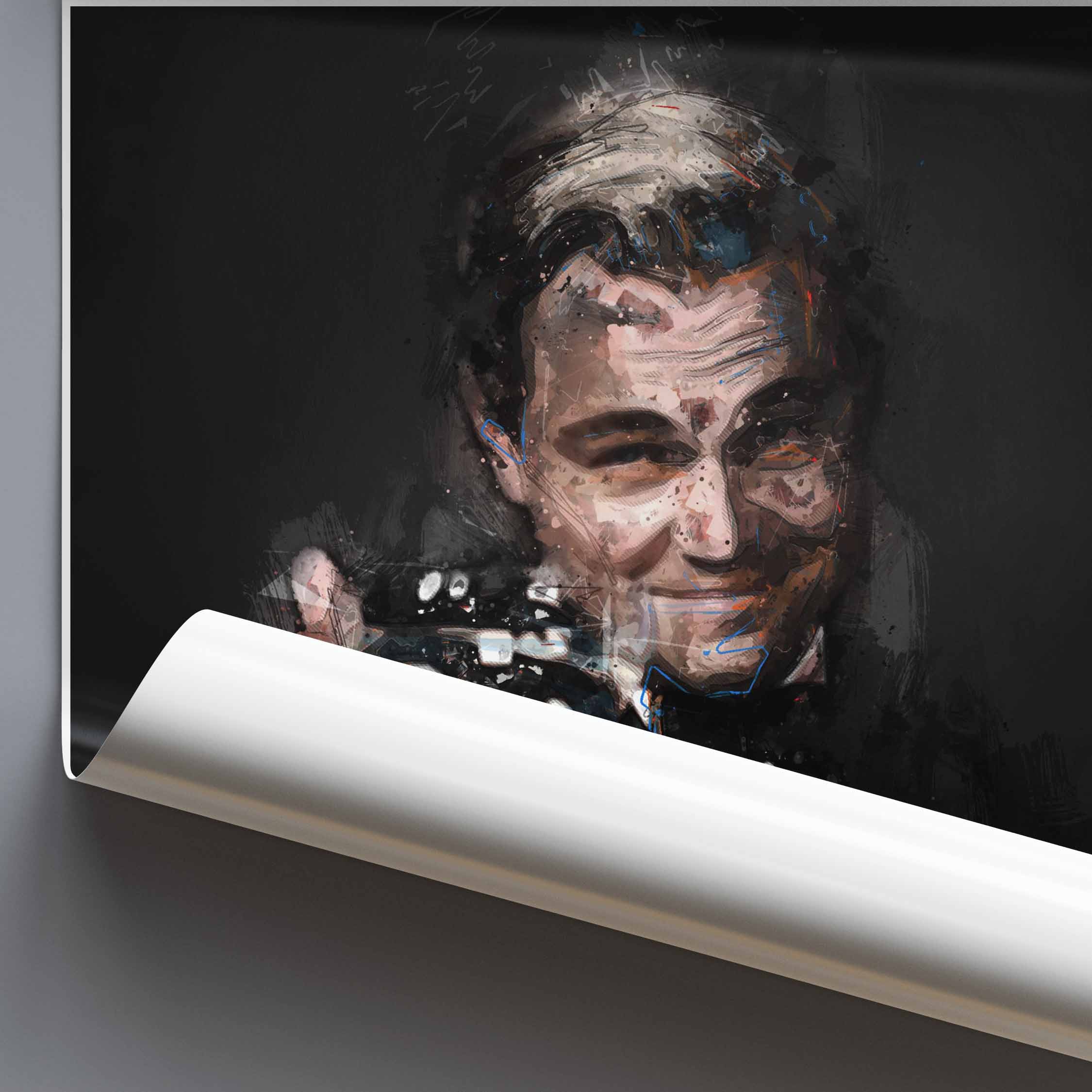 Rolled poster of a stylised artwork of The Great Gatsby celebratory cheers on a grey background.