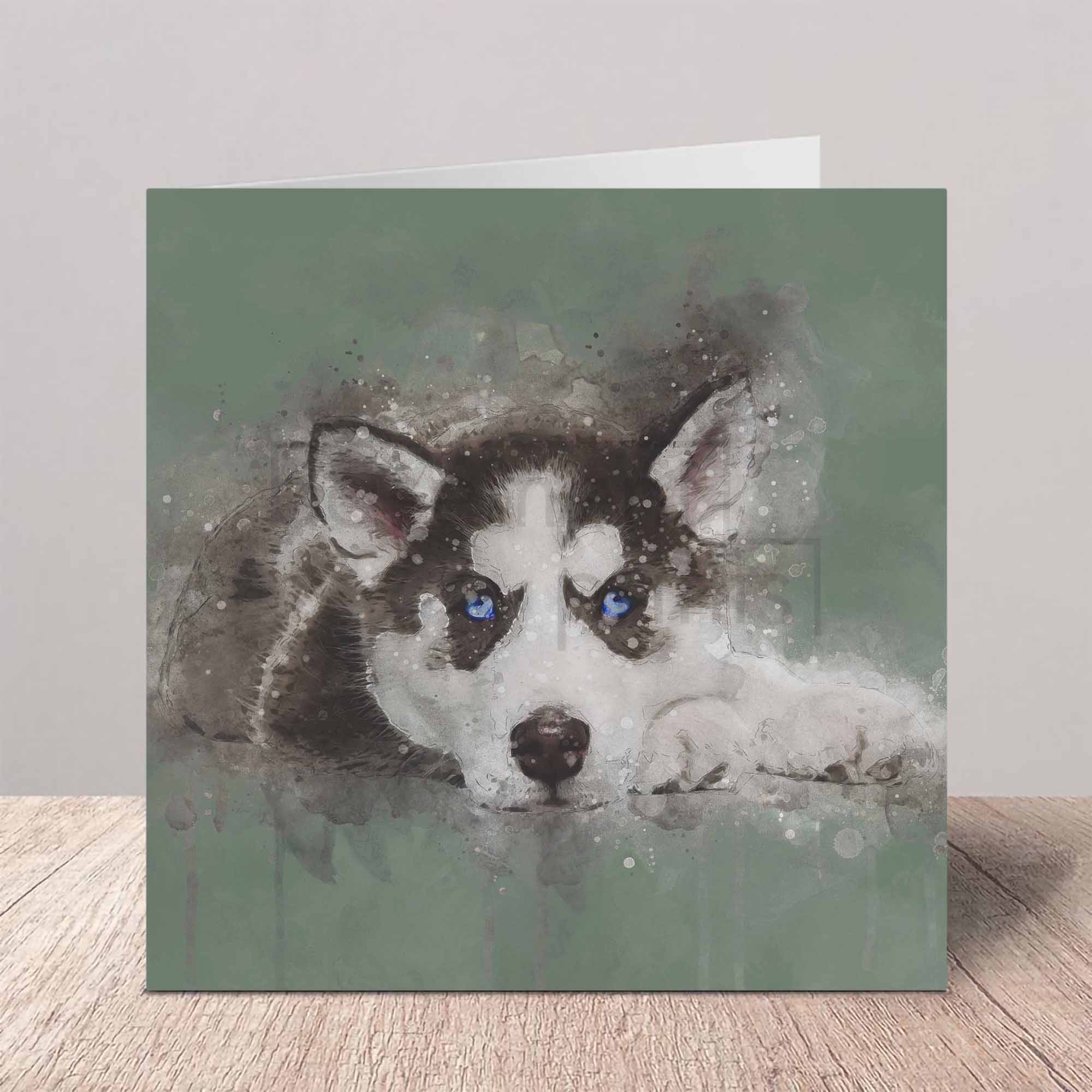 Greeting card with a Husky dog illustration on a white background