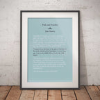 Framed text print of a quote from 'Pride and Prejudice' by Jane Austen against a brick wall.