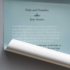Book cover of 'Pride and Prejudice' by Jane Austen with a light blue background and white text.