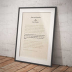 Framed text print of a Jane Austen quote on a white wall with wooden floor.