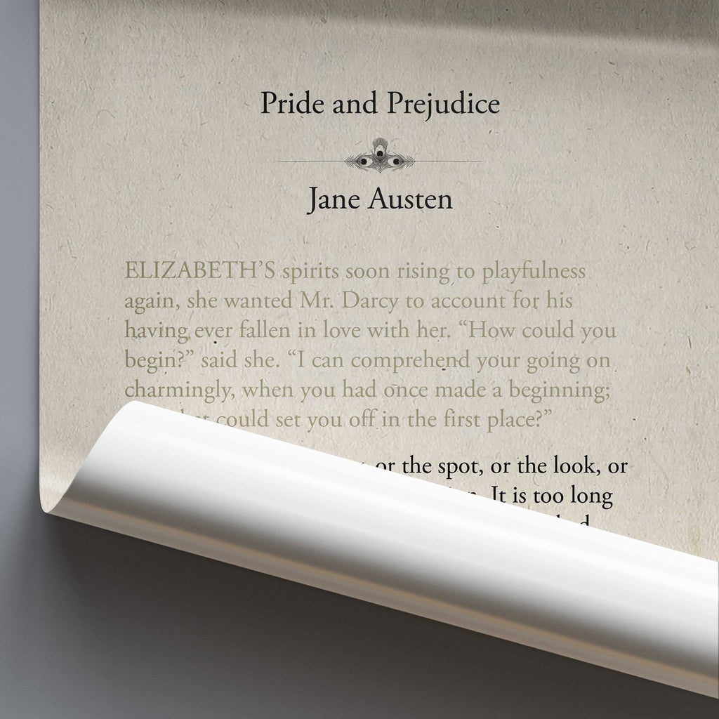 Text from 'Pride and Prejudice' by Jane Austen on a textured background