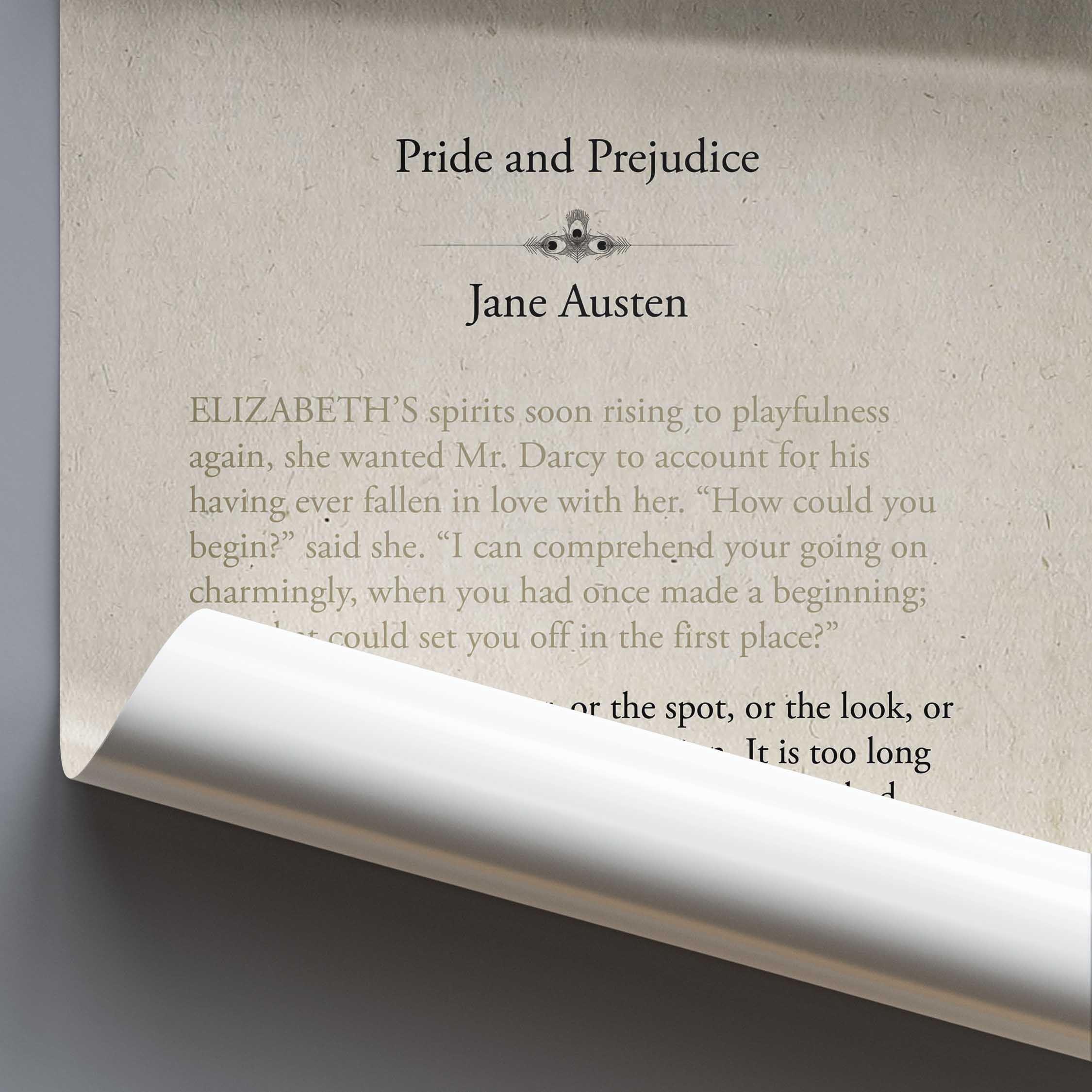 Text from 'Pride and Prejudice' by Jane Austen on a textured background