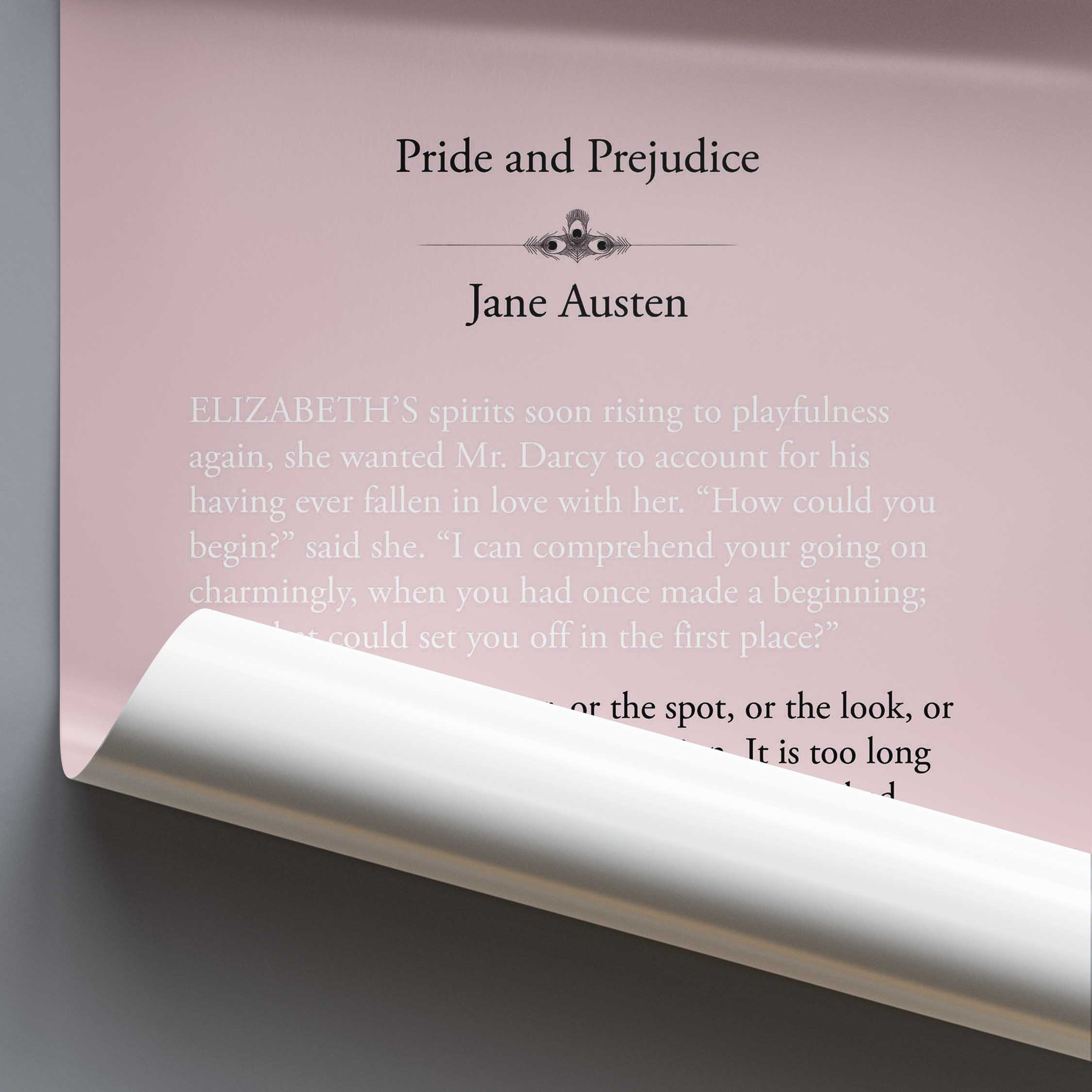 Text from 'Pride and Prejudice' by Jane Austen with a pink background
