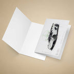 Open greeting card of a Koenigsegg Jesko Supercar illustration on a beige background